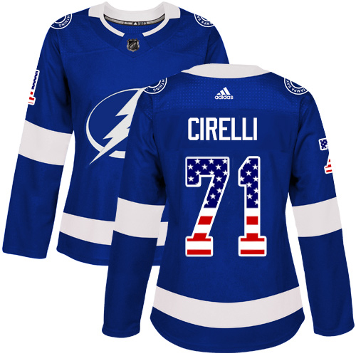 Adidas Tampa Bay Lightning #71 Anthony Cirelli Blue Home Authentic USA Flag Women Stitched NHL Jersey